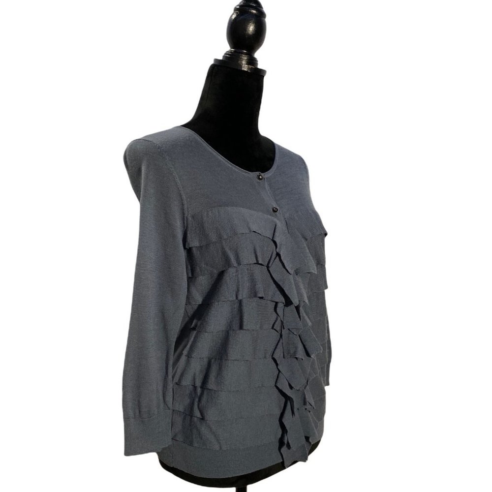 Ann Taylor‎ S Cardigan Sweater Solid Dusty Blue Color Button Down Front 3/4 SL - Picture 3 of 8